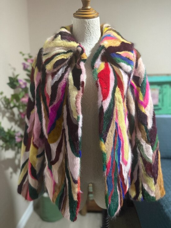 Jackets & Blazers - Vintage Multicolor Patchwork Mink Fur Coat Jacket M/L Statement